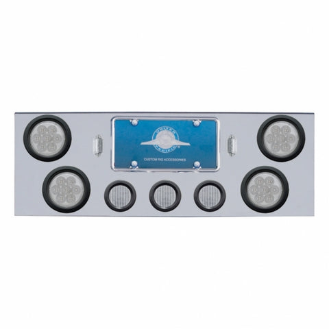 Chrome Rear Center Panel With 4X 7 LED 4" Reflector Lights & 3X 13 Red LED 2-1/2" Lights - Red LED/Clear Lens