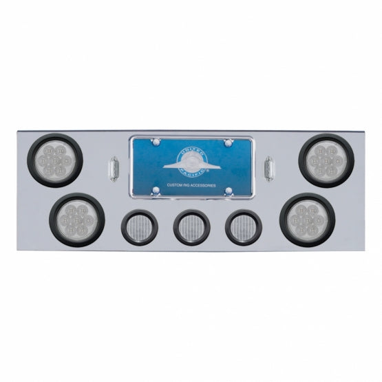 Chrome Rear Center Panel With 4X 7 LED 4" Reflector Lights & 3X 13 Red LED 2-1/2" Lights - Red LED/Clear Lens