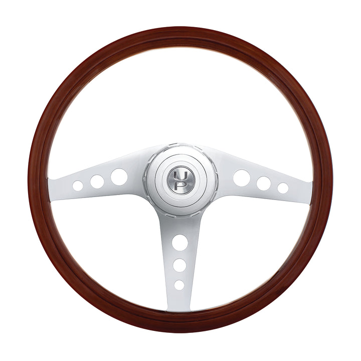 18" GT Style Wood Steering Wheel With Hub &amp; Horn Button Kit For Peterbilt (2003+) &amp; Kenworth (2003+)