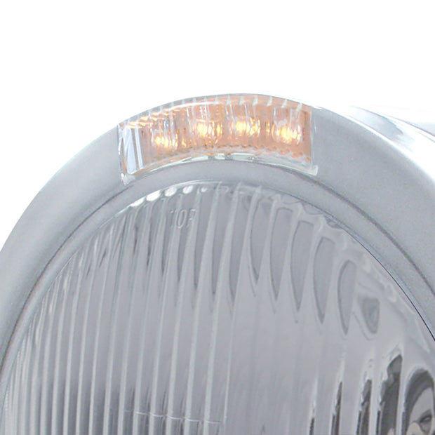 Stainless Steel Bullet Half Moon Headlight H4 Bulb & LED Turn Signal - Clear Lens