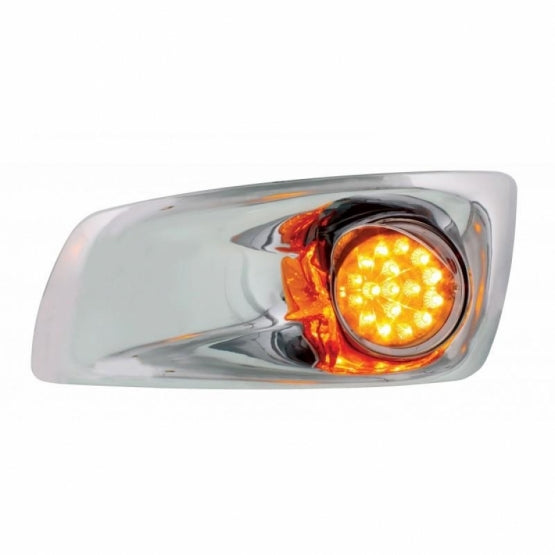 Fog Light Cover With Amber LED Hi/Lo Clear Style Reflector Light &amp; Visor For 2007-17 KW T660- Driver -Amber Lens