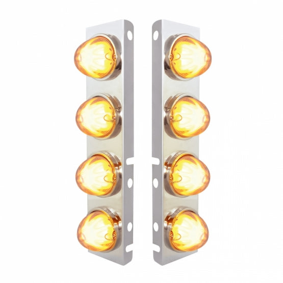 SS Front Air Cleaner Bracket With 8X 9 Amber LED Watermelon GloLight &amp; Bezels For Peterbilt-Clear Lens