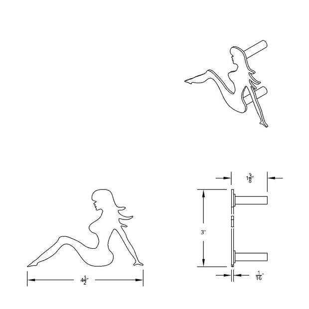3" X 4-1/2" Chrome Sitting Lady Cutout - Facing Left