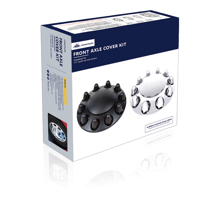 Dome Front Axle Cover With 1-1/2"  Push-On Nut Covers - Chrome (Color Box)