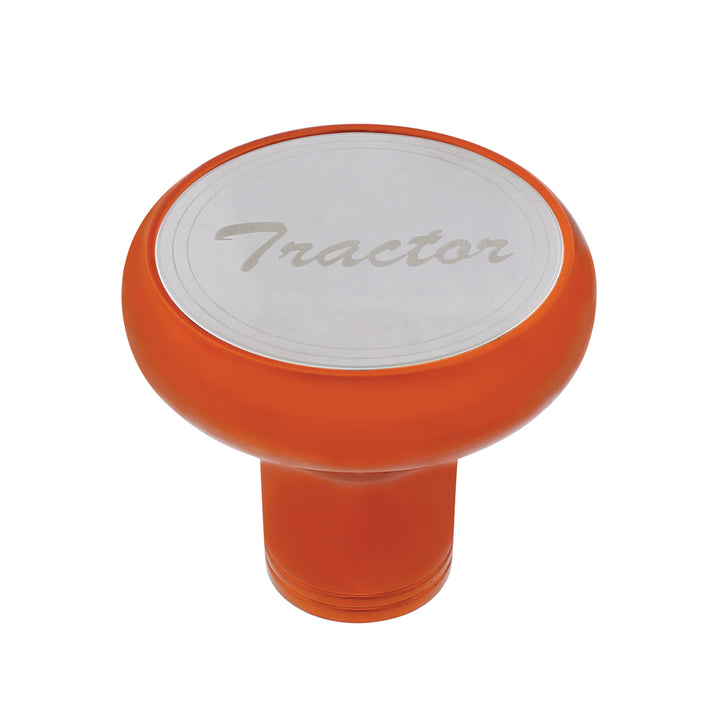 Deluxe Aluminum Screw-On Air Valve Knob With Stainless Tractor Plaque - Cadmium Orange