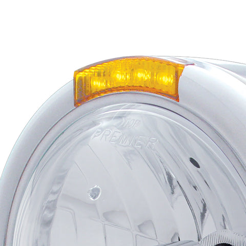 Stainless Steel Classic Half Moon Headlight Crystal H4 Bulb & LED Turn Signal - Amber Lens
