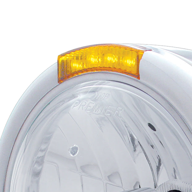 Stainless Steel Classic Half Moon Headlight Crystal H4 Bulb & LED Turn Signal - Amber Lens