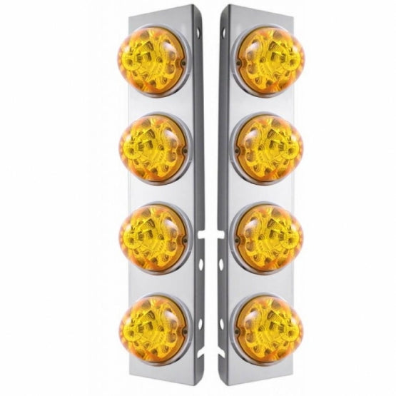 SS Front Air Cleaner Bracket W/8X 17 Amber LED Refl. Watermelon Lights &amp; SS Bezels For Peterbilt-Amber Lens (Pair)