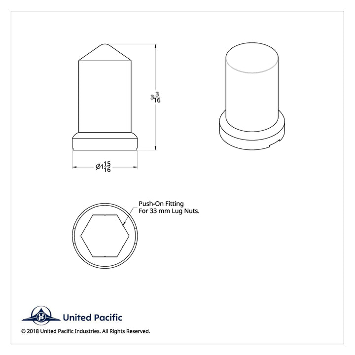 33mm X 3-3/16" Chrome Plastic Pointed Nut Covers With Flange - Push-On (Color Box Of 20)