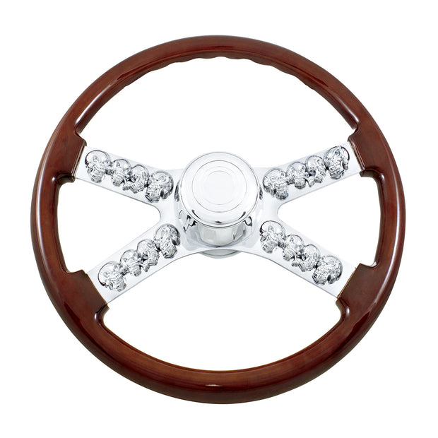 18" Skull Steering Wheel With Hub & Horn Button Kit For Peterbilt (1998-2005) & Kenworth (2001-2002)