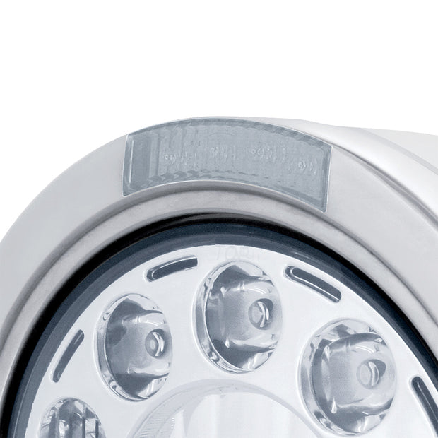 Stainless Bullet Half Moon Headlight 11 LED Bulb & Dual Mode LED Signal - Clear Lens