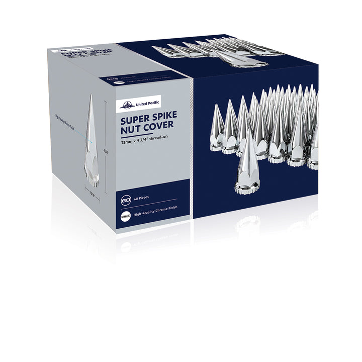 33mm X 4-3/4" Chrome Super Spike Nut Covers - Thread-On (60-Pack)