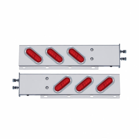 2-1/2" Bolt Pattern SS Spring Loaded Bar With 6X 22 Red LED 6" Oval GloLight & Visor -Red Lens (Pair)