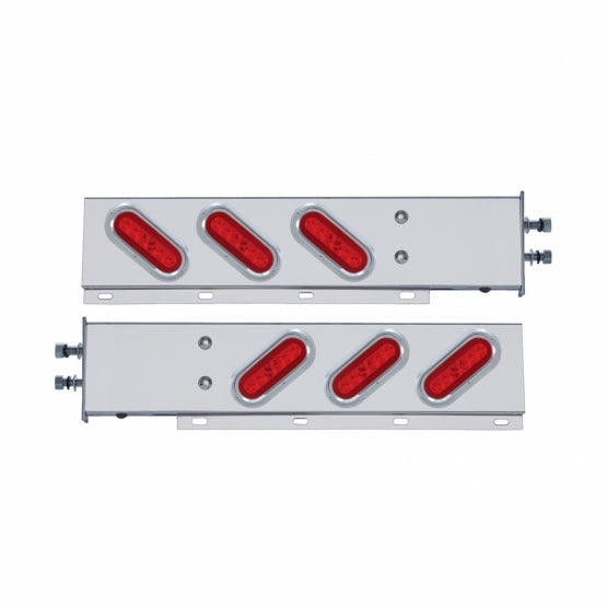 2-1/2" Bolt Pattern SS Spring Loaded Bar With 6X 22 Red LED 6" Oval GloLight & Visor -Red Lens (Pair)