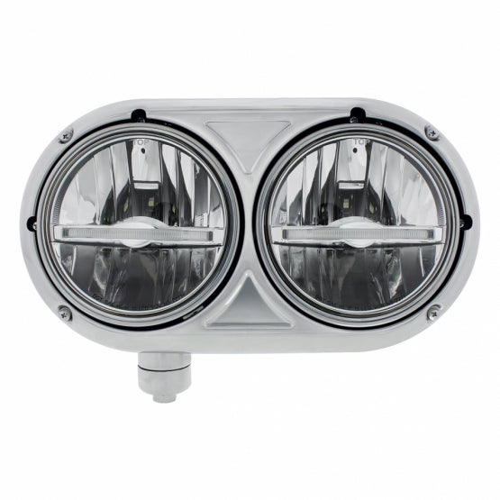Headlight Assembly With 304 SS Housing &amp; LED Headlights W/Amber LED Position Light For Peterbilt 359 - Driver