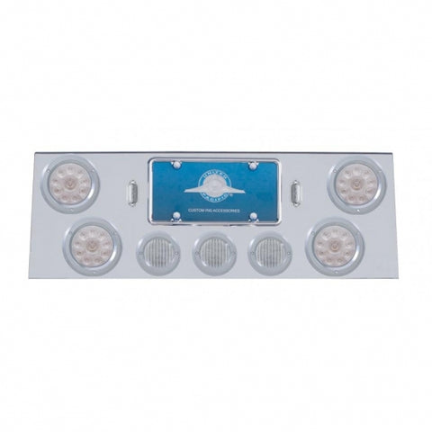 SS Rear Center Panel With 4X 10 LED 4" Lights & 3X 13 LED 2-1/2" Lights & Bezel -Red LED/Clear Lens