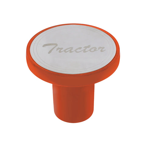 Aluminum Screw-On Air Valve Knob With Stainless Tractor Plaque - Cadmium Orange