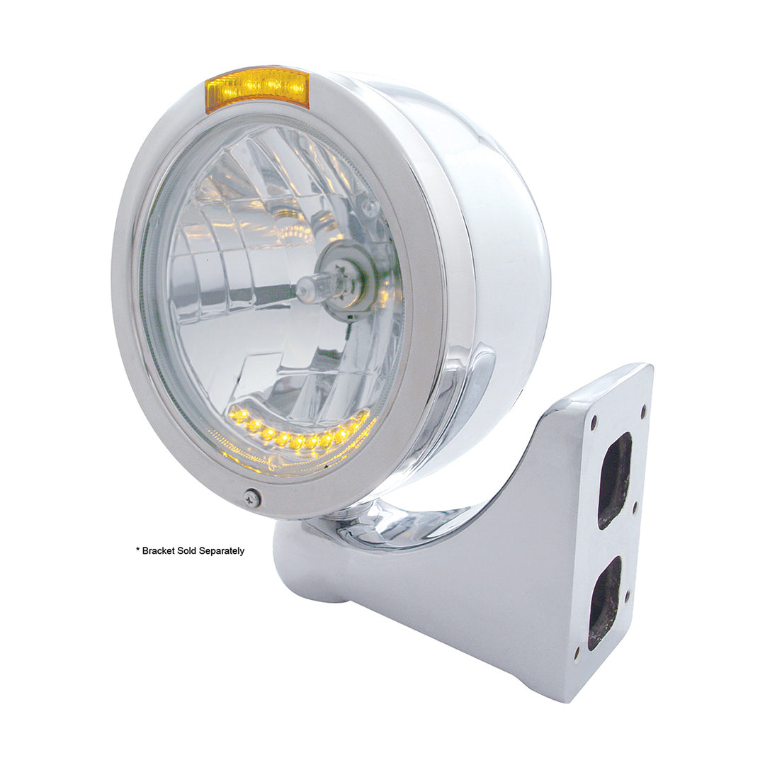 Stainless Steel Bullet Half Moon Headlight H4 With 10 Amber LED &amp; Dual Mode LED Signal-Amber Lens