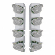 SS Front Air Cleaner Bracket With 8X 17 Amber LED Hi/Lo Watermelon Lights & SS Visors For Peterbilt-Clear Lens