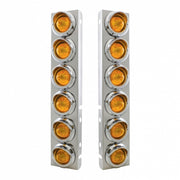 SS Front Air Cleaner Bracket With 12X 9 LED 2" Beehive Lights & Visors For Peterbilt-Amber LED & Lens