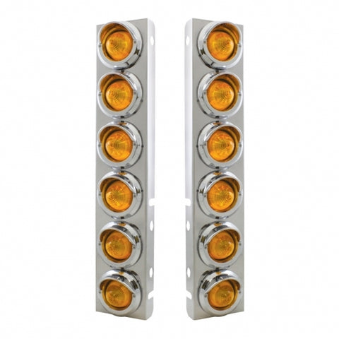 SS Front Air Cleaner Bracket With 12X 9 LED 2" Beehive Lights & Visors For Peterbilt-Amber LED & Lens