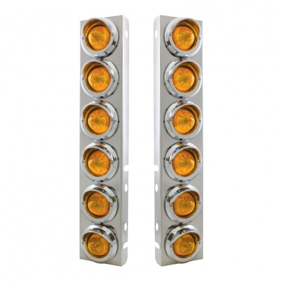 SS Front Air Cleaner Bracket With 12X 9 LED 2" Beehive Lights & Visors For Peterbilt-Amber LED & Lens