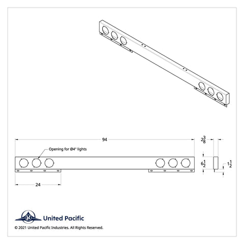Stainless 1 Piece Rear Light Bar With Six 4" Light Cutouts