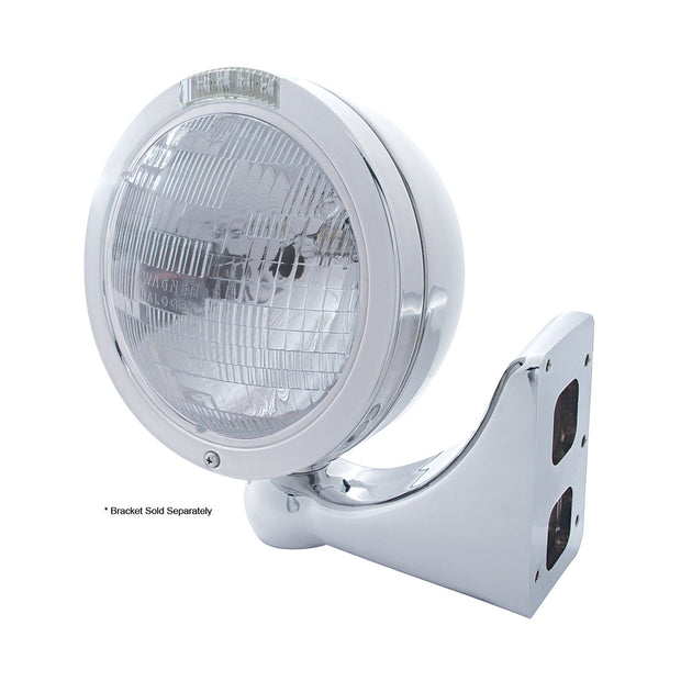 Stainless Steel Bullet Classic Headlight H6024 Bulb & LED Turn Signal - Clear Lens