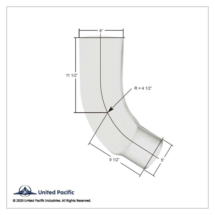 Chrome 58 Degree Angled Exhaust Elbow For Peterbilt 379 - 6" OD To 5" OD