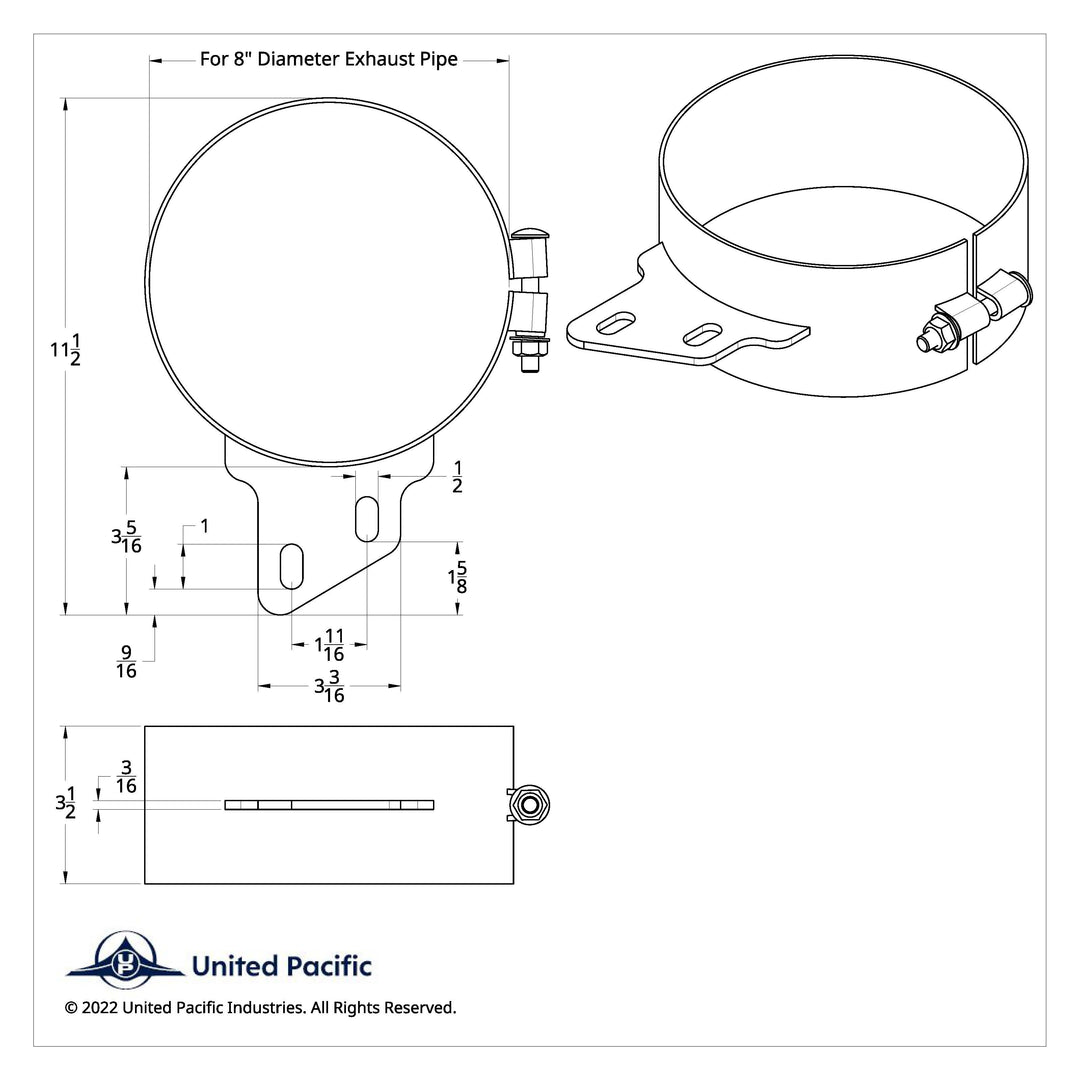 8" Stainless Butt Joint Exhaust Clamp - Angled Bracket