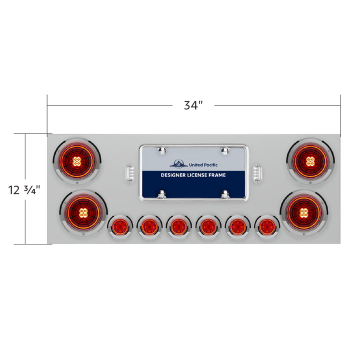 SS Rear Center Panel With Four 13 LED 4" Abyss Light &amp; Six 4 LED 2" Lights &amp; Bezels-Red LED/Red Lens