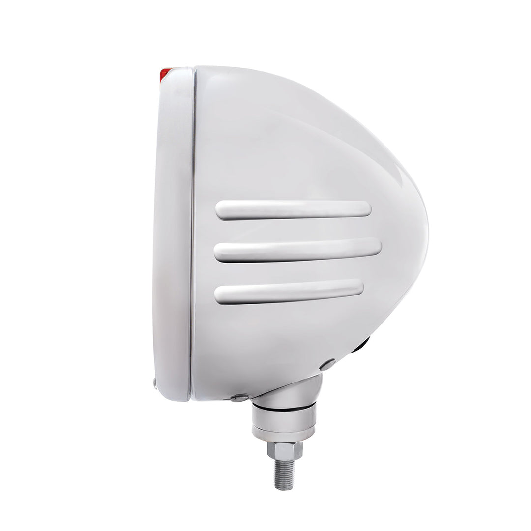 SS Classic Embossed Stripe Headlight H4 With White LED &amp; Dual Mode LED Signal -Amber Lens