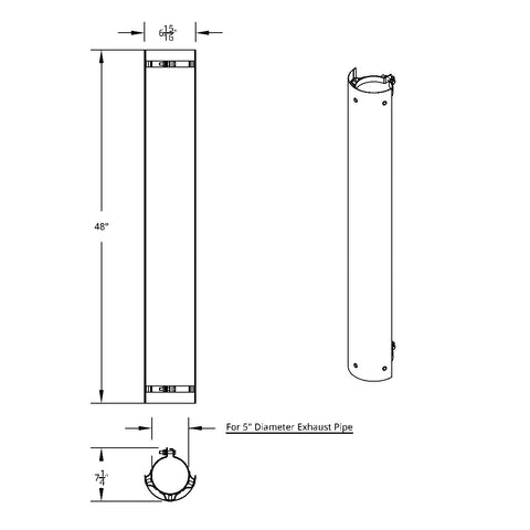48" Tall 180 Degree Stainless Exhaust Muffler Shield For 5" Diameter Exhaust - Plain