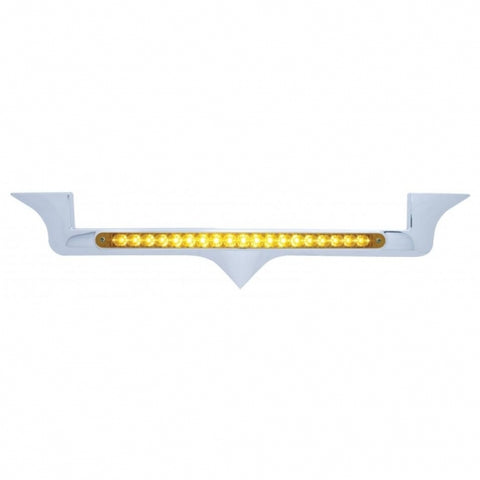 Chrome Hood Emblem Trim With 19 LED Reflector Light Bar For Kenworth - Amber LED/Amber Lens