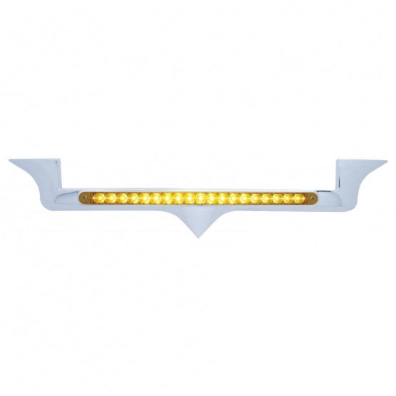 Chrome Hood Emblem Trim With 19 LED Reflector Light Bar For Kenworth - Amber LED/Amber Lens