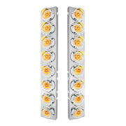 SS Front Air Cleaner Bracket With 16X 9 LED 2" Lights & Visors For Peterbilt-Amber LED/Clear Lens