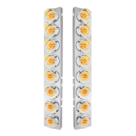 SS Front Air Cleaner Bracket With 16X 9 LED 2" Lights & Visors For Peterbilt-Amber LED/Clear Lens
