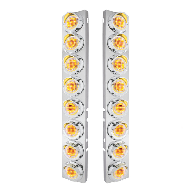 SS Front Air Cleaner Bracket With 16X 9 LED 2" Lights & Visors For Peterbilt-Amber LED/Clear Lens