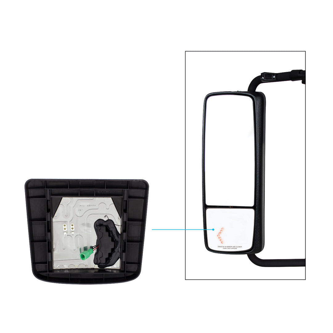 Heated Auxiliary Convex Mirror With LED Turn Signal For 2012-2017 Volvo VNL - Passenger