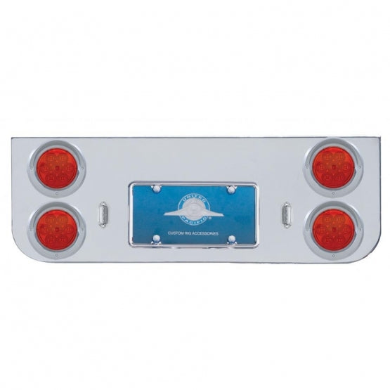 Chrome Rear Center Panel With Four 7 LED 4" Reflector Lights & Visors - Red LED/Red Lens