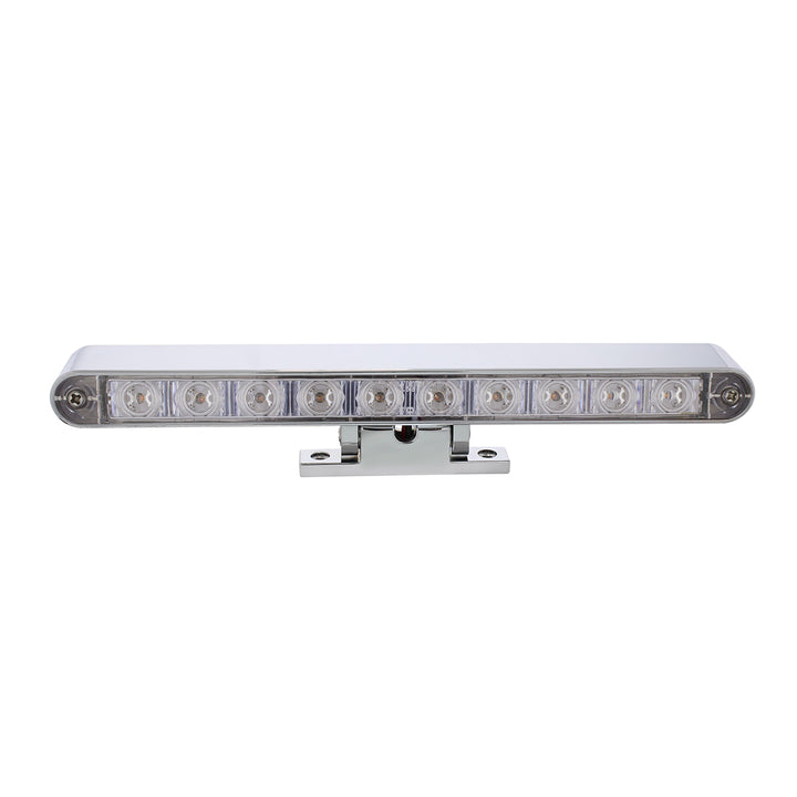 Chrome 10 LED Light Bar With 180 Degree Swivel Base - Dual Function Amber LED/Clear Lens
