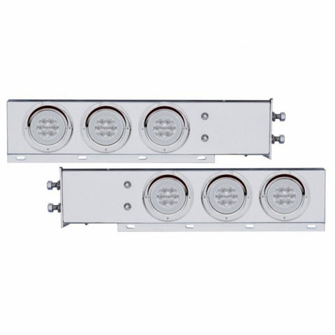 2-1/2" Bolt Pattern Chrome Spring Loaded Rear Bar W/6X 21 Red LED 4" GloLight & Visors-Clr Lens (Pair)