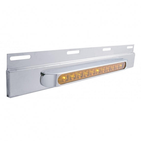 Stainless Top Mud Flap Plate With 11 LED 17" Light Bar &amp; Bezel - Amber LED/Amber Lens (Each)