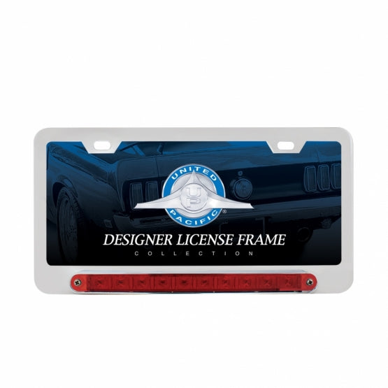 Deluxe License Plate Frame W/Split Turn Function LED Light - Chrome