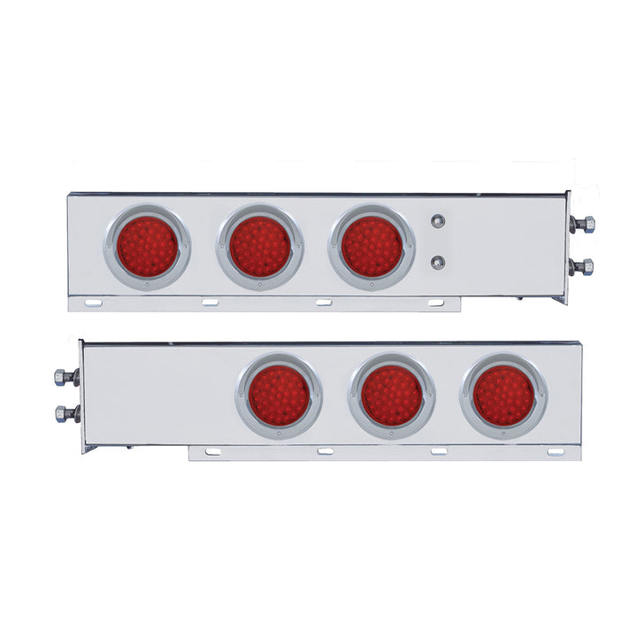 2" Bolt Pattern SS Spring Loaded Bar With 6X 36 LED 4" Lights &amp; Visors -Red LED &amp; Lens (Pair)