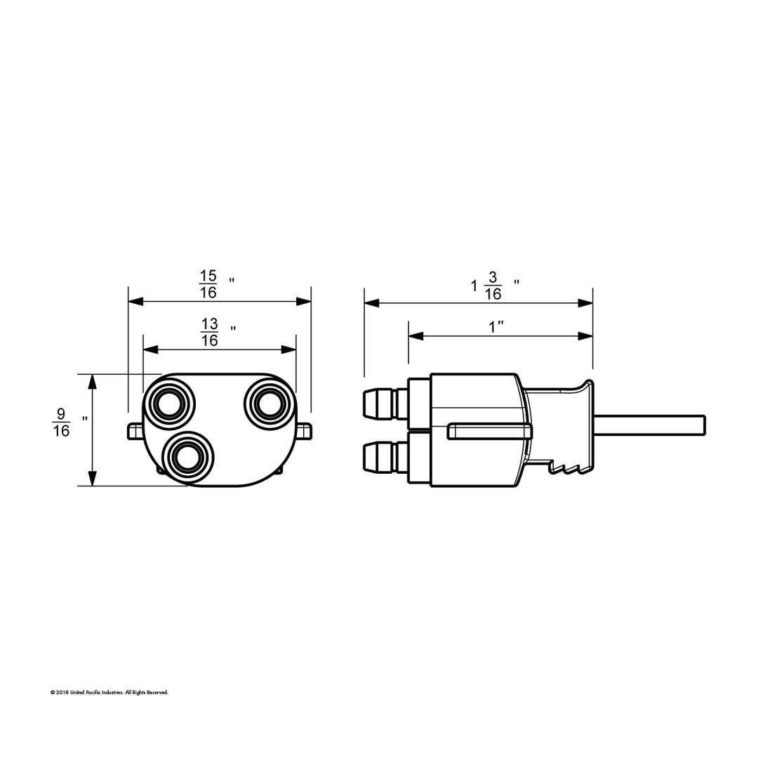 3 Wire Pigtail With 3 Prong Straight Plug - 12" Lead (Retail) United Pacific 34212P
