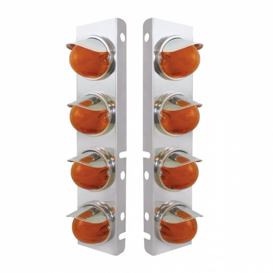 SS Front Air Cleaner Bracket With 8X 9 Amber LED Watermelon GloLight &amp; Visors For Peterbilt-Amber Lens