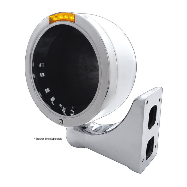Stainless Steel Bullet Half Moon Headlight No Bulb With LED Turn Signal - Amber Lens