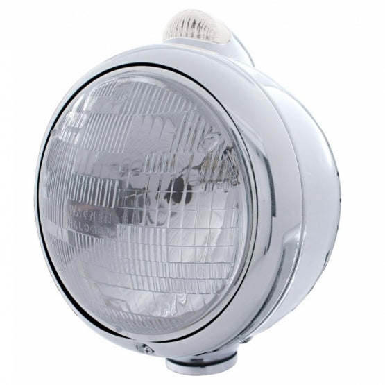 Stainless Steel Guide 682-C Style Headlight H6024 &amp; LED Turn Signal - Clear Lens