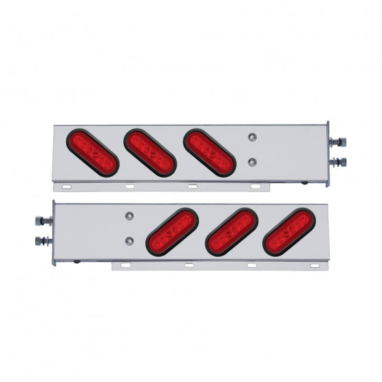 2-1/2" Bolt Pattern SS Spring Loaded Bar With 6X 22 Red LED 6" Oval GloLight &amp; Grommet -Red Lens (Pair)